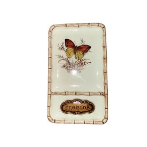 Treasure Craft‎ Florida Butterfly Ashtray Trinket Dish Multicolor Vtg tobacciana